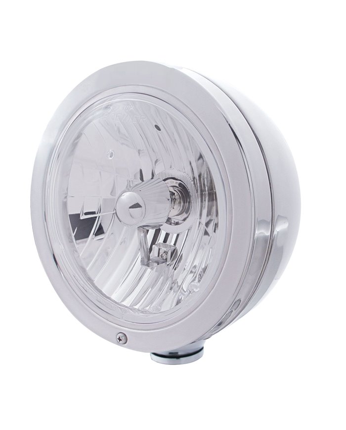 (BOX) STAINLESS STEEL "BULLET" PETERBILT HEADLIGHT W/O SIGNAL LIGHT - CRYSTAL H4 HALOGEN