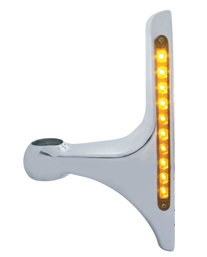 (2/BOX) POLISH ALUMINUM PETERBILT HEADLIGHT BRACKET W/ 10 AMBER LED 9" LIGHT BAR - AMBER LENS