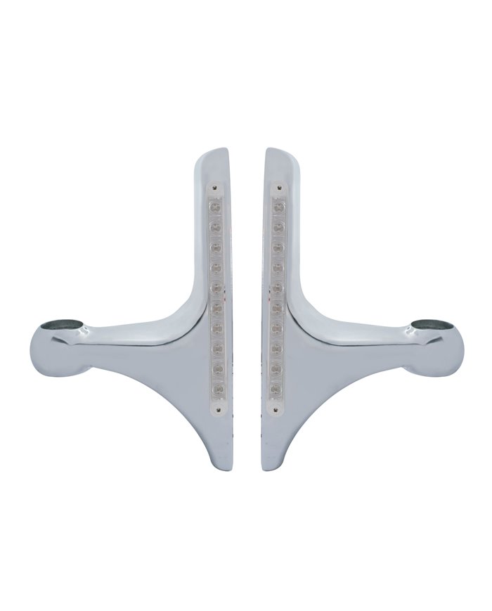 (2/BOX) POLISH ALUMINUM PETERBILT HEADLIGHT BRACKET W/ 10 AMBER LED 9" LIGHT BAR - CLEAR LENS