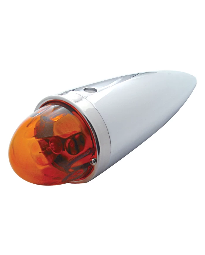 (BOX) CHROME ORIGINAL GLASS LENS TORPEDO CAB LIGHT W/ 1156 BULB - DARK AMBER (BOX) CHROME ORIGINAL GLASS LENS TORPEDO CAB LIGHT W/ 1156 BULB - DARK AMBER