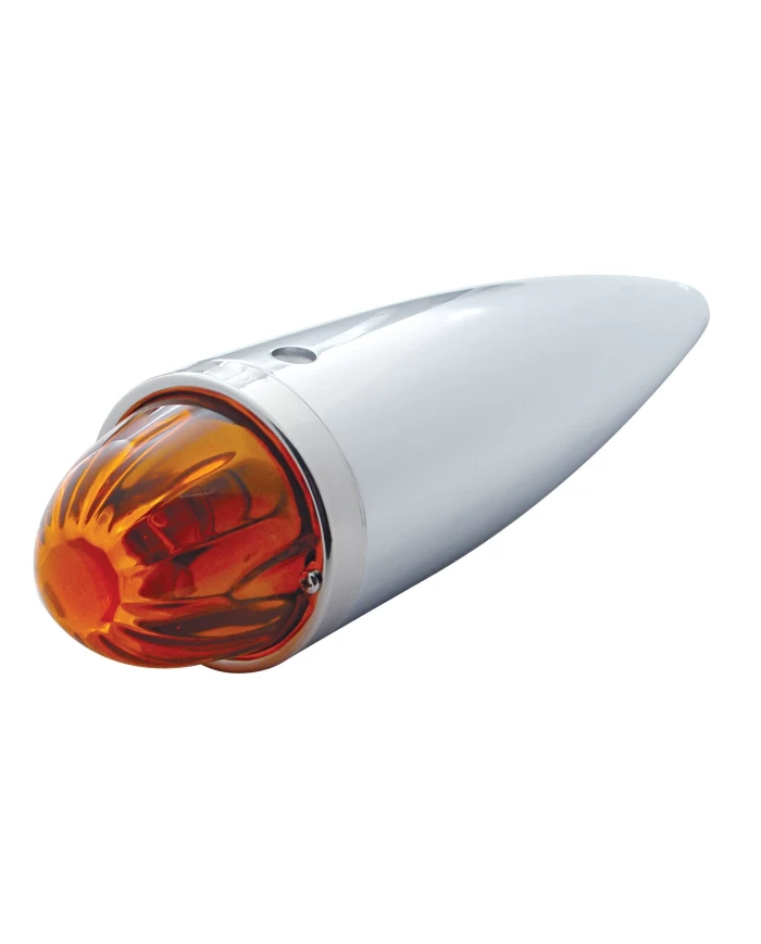 (BOX) CHROME WATERMELON GLASS LENS TORPEDO CAB LIGHT W/ 1156 BULB - DARK AMBER (BOX) CHROME WATERMELON GLASS LENS TORPEDO CAB LIGHT W/ 1156 BULB - DARK AMBER