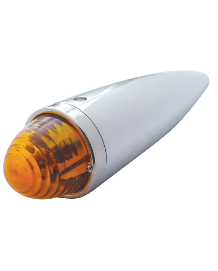 (BOX) CHROME BEEHIVE GLASS LENS TORPEDO CAB LIGHT W/ 1156 BULB - AMBER (BOX) CHROME BEEHIVE GLASS LENS TORPEDO CAB LIGHT W/ 1156 BULB - AMBER