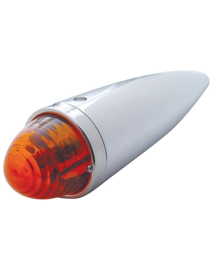 (BOX) CHROME BEEHIVE GLASS LENS TORPEDO CAB LIGHT W/ 1156 BULB - DARK AMBER (BOX) CHROME BEEHIVE GLASS LENS TORPEDO CAB LIGHT W/ 1156 BULB - DARK AMBER