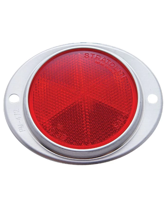 (BULK) 3 3/16" ROUND REFLECTOR W/ ALUMINUM MOUNTING BASE - RED