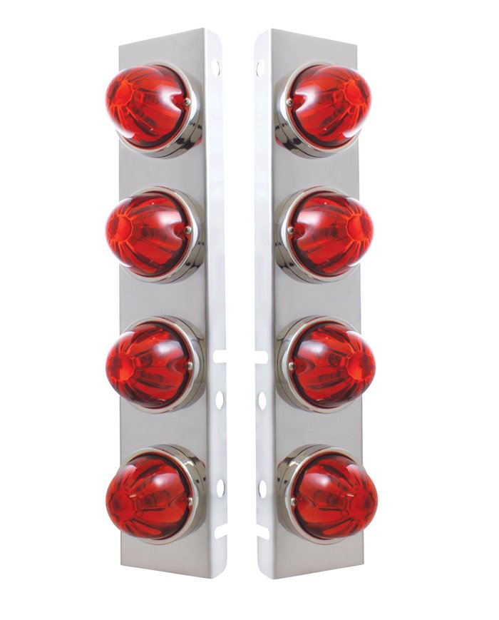 (2/BULK) S.S. PETERBILT 8 LED CUTOUT AIR CLEANER LIGHT BRACKET W/ WATERMELON GLASS LENS - DARK AMBER