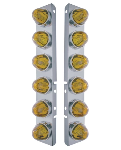 (2/BULK) STAINLESS STEEL PETERBILT 12 LED CUTOUT AIR CLEANER LIGHT BRACKET W/ WATERMELON GLASS LENS - AMBER (2/BULK) STAINLESS STEEL PETERBILT 12 LED CUTOUT AIR CLEANER LIGHT BRACKET W/ WATERMELON GLASS LENS - AMBER