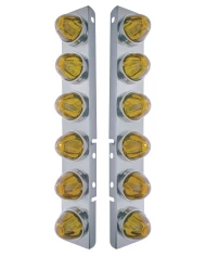(2/BULK) STAINLESS STEEL PETERBILT 12 LED CUTOUT AIR CLEANER LIGHT BRACKET W/ WATERMELON GLASS LENS - AMBER