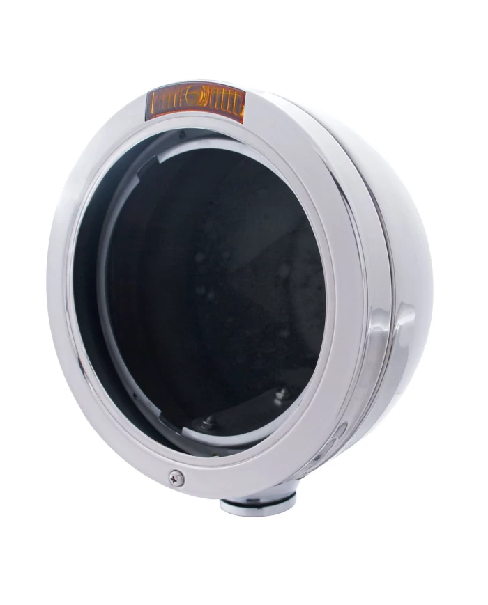 (BOX) STAINLESS STEEL PETERBILT "BULLET" HEADLIGHT W/ 4 AMBER LED SIGNAL LIGHT - AMBER LENS