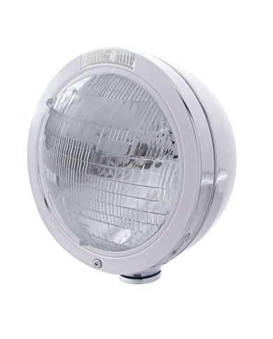 (BOX) STAINLESS STEEL PETERBILT "BULLET" 6014 SEALED BEAM HEADLIGHT W/ 4 AMBER LED SIGNAL LIGHT - CLEAR LENS (BOX) STAINLESS STEEL PETERBILT "BULLET" 6014 SEALED BEAM HEADLIGHT W/ 4 AMBER LED SIGNAL LIGHT - CLEAR LENS