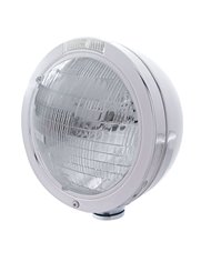 (BOX) STAINLESS STEEL PETERBILT "BULLET" 6014 SEALED BEAM HEADLIGHT W/ 4 AMBER LED SIGNAL LIGHT - CLEAR LENS (BOX) STAINLESS STEEL PETERBILT "BULLET" 6014 SEALED BEAM HEADLIGHT W/ 4 AMBER LED SIGNAL LIGHT - CLEAR LENS