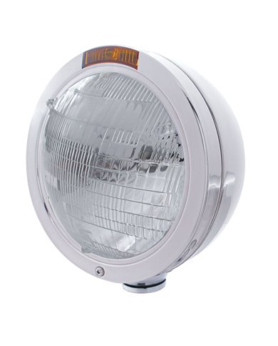 (BOX) STAINLESS STEEL PETERBILT "BULLET" 6014 SEALED BEAM HEADLIGHT W/ 4 AMBER LED SIGNAL LIGHT - AMBER LENS (BOX) STAINLESS STEEL PETERBILT "BULLET" 6014 SEALED BEAM HEADLIGHT W/ 4 AMBER LED SIGNAL LIGHT - AMBER LENS