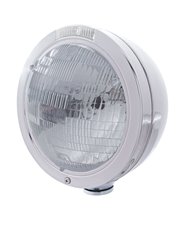 (BOX) STAINLESS STEEL PETERBILT "BULLET" H6024 HALOGEN HEADLIGHT W/ 4 AMBER LED SIGNAL LIGHT - CLEAR LENS