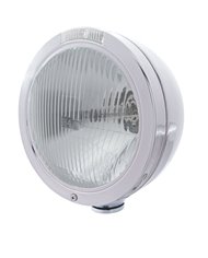 (BOX) STAINLESS STEEL PETERBILT "BULLET" H4 HALOGEN HEADLIGHT W/ 4 AMBER LED SIGNAL LIGHT - CLEAR LENS