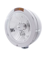 (BOX) S.S. PETERBILT "BULLET" CRYSTAL H4 HALOGEN HEADLIGHT W/ 4 AMBER LED SIGNAL LIGHT - AMBER LENS