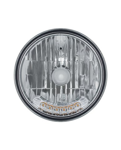 (CBOX) 7” ROUND CRYSTAL HALOGEN HEADLIGHT WITH 6 AMBER AUXILIARY LEDs, CHROME INNER HOUSING (CBOX) 7” ROUND CRYSTAL HALOGEN HEADLIGHT WITH 6 AMBER AUXILIARY LEDs, CHROME INNER HOUSING