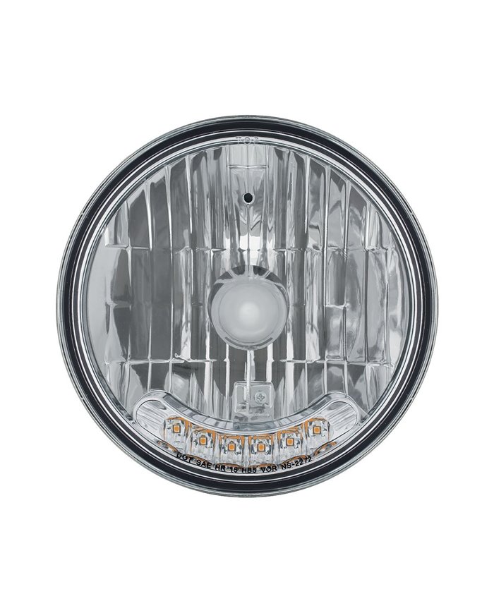 (CBOX) 7” ROUND CRYSTAL HALOGEN HEADLIGHT WITH 6 AMBER AUXILIARY LEDs, CHROME INNER HOUSING (CBOX) 7” ROUND CRYSTAL HALOGEN HEADLIGHT WITH 6 AMBER AUXILIARY LEDs, CHROME INNER HOUSING