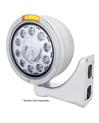 (BOX) S.S. "BULLET" HALF-MOON PETERBILT 11 HIGH POWER LED CRYSTAL HEADLIGHT W/ 4 AMBER LED SIGNAL LIGHT - AMBER LENS (BOX) S.S. "BULLET" HALF-MOON PETERBILT 11 HIGH POWER LED CRYSTAL HEADLIGHT W/ 4 AMBER LED SIGNAL LIGHT - AMBER LENS