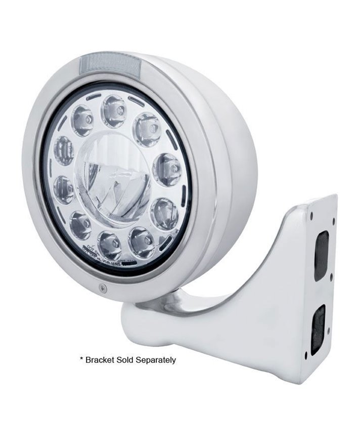 (BOX) S.S. "BULLET" PETERBILT 11 HIGH POWER LED HEADLIGHT W/ 4 AMBER LED SIGNAL LIGHT - CLEAR LENS