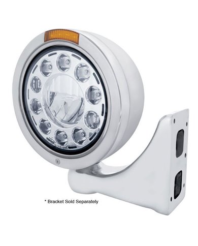 (BOX) S.S. "BULLET" PETERBILT 11 HIGH POWER LED CRYSTAL HEADLIGHT W/ 4 AMB LED DUAL FUNCTION SIGNAL LIGHT - AMBER LENS (BOX) S.S. "BULLET" PETERBILT 11 HIGH POWER LED CRYSTAL HEADLIGHT W/ 4 AMB LED DUAL FUNCTION SIGNAL LIGHT - AMBER LENS