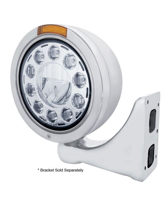 (BOX) S.S. "BULLET" PETERBILT 11 HIGH POWER LED CRYSTAL HEADLIGHT W/ 4 AMB LED DUAL FUNCTION SIGNAL LIGHT - AMBER LENS (BOX) S.S. "BULLET" PETERBILT 11 HIGH POWER LED CRYSTAL HEADLIGHT W/ 4 AMB LED DUAL FUNCTION SIGNAL LIGHT - AMBER LENS
