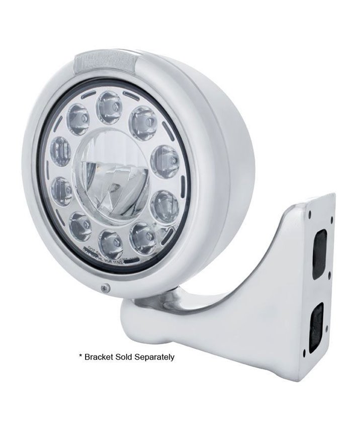 (BOX) S.S. "CLASSIC" PETERBILT 11 HIGH POWER LED CRYSTAL HEADLIGHT W/ 4 AMBER LED SIGNAL LIGHT - CLEAR LENS