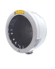 (BOX) STAINLESS STEEL "BULLET" HALF-MOON PETERBILT HEADLIGHT W/ 4 AMBER LED SIGNAL LIGHT - AMBER LENS