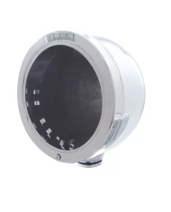 (BOX) STAINLESS STEEL "BULLET" HALF-MOON PETERBILT HEADLIGHT W/ 4 AMBER LED SIGNAL LIGHT - CLEAR LENS