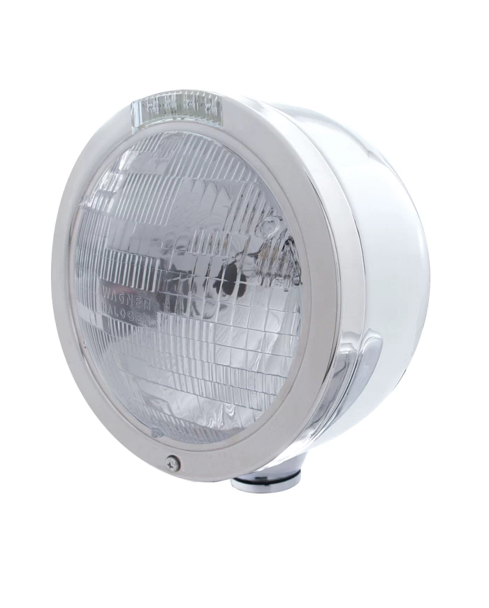 (BOX) S.S. "BULLET" HALF-MOON PETERBILT H6024 HALOGEN HEADLIGHT W/ 4 AMBER LED SIGNAL LIGHT - CLEAR LENS (BOX) S.S. "BULLET" HALF-MOON PETERBILT H6024 HALOGEN HEADLIGHT W/ 4 AMBER LED SIGNAL LIGHT - CLEAR LENS