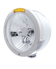 (BOX) S.S. "BULLET" HALF-MOON PETERBILT CRYSTAL H4 HALOGEN HEADLIGHT W/ 4 AMBER LED SIGNAL LIGHT - AMBER LENS