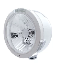 (BOX) S.S. "BULLET" HALF-MOON PETERBILT CRYSTAL H4 HALOGEN HEADLIGHT W/ 4 AMBER LED SIGNAL LIGHT - CLEAR LENS