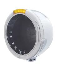 (BOX) STAINLESS STEEL "CLASSIC" HALF-MOON PETERBILT HEADLIGHT W/ 4 AMBER LED SIGNAL LIGHT - AMBER LENS