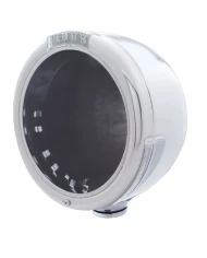 (BOX) STAINLESS STEEL "CLASSIC" HALF-MOON PETERBILT HEADLIGHT W/ 4 AMBER LED SIGNAL LIGHT - CLEAR LENS