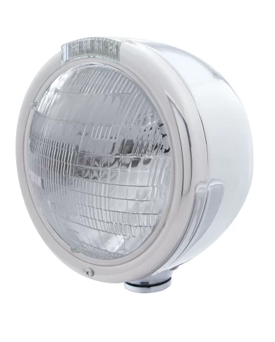 (BOX) S.S. "CLASSIC" HALF-MOON PETERBILT 6014 SEALED BEAM HEADLIGHT W/ 4 AMBER LED SIGNAL LIGHT - CLEAR LENS (BOX) S.S. "CLASSIC" HALF-MOON PETERBILT 6014 SEALED BEAM HEADLIGHT W/ 4 AMBER LED SIGNAL LIGHT - CLEAR LENS