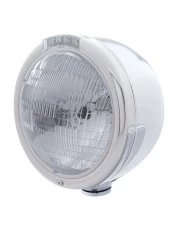 (BOX) S.S. "CLASSIC" HALF-MOON PETERBILT H6024 HALOGEN HEADLIGHT W/ 4 AMBER LED SIGNAL LIGHT - CLEAR LENS