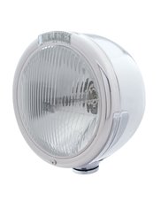 (BOX) S.S. "CLASSIC" HALF-MOON PETERBILT H4 HALOGEN HEADLIGHT W/ 4 AMBER LED SIGNAL LIGHT - CLEAR LENS (BOX) S.S. "CLASSIC" HALF-MOON PETERBILT H4 HALOGEN HEADLIGHT W/ 4 AMBER LED SIGNAL LIGHT - CLEAR LENS