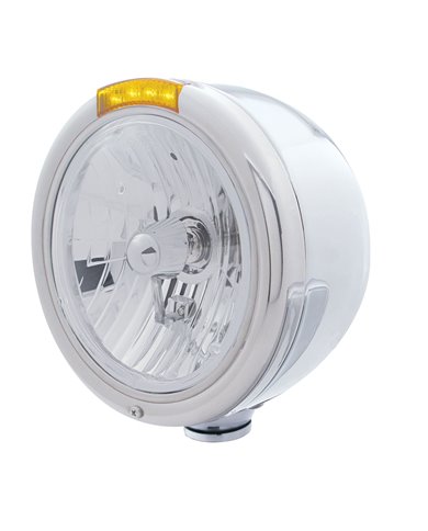 (BOX) S.S. "CLASSIC" HALF-MOON PETERBILT CRYSTAL H4 HALOGEN HEADLIGHT W/ 4 AMBER LED SIGNAL LIGHT - AMBER LENS (BOX) S.S. "CLASSIC" HALF-MOON PETERBILT CRYSTAL H4 HALOGEN HEADLIGHT W/ 4 AMBER LED SIGNAL LIGHT - AMBER LENS