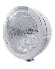 (BOX) STAINLESS STEEL "BULLET" PETERBILT 6014 SEALED BEAM HEADLIGHT W/ 4 AMBER LED SIGNAL LIGHT - CLEAR LENS