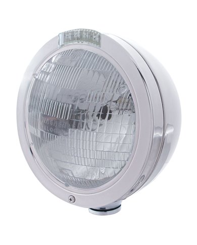 (BOX) STAINLESS STEEL "BULLET" PETERBILT H6024 HALOGEN HEADLIGHT W/ 4 AMBER LED SIGNAL LIGHT - CLEAR LENS (BOX) STAINLESS STEEL "BULLET" PETERBILT H6024 HALOGEN HEADLIGHT W/ 4 AMBER LED SIGNAL LIGHT - CLEAR LENS