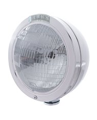 (BOX) STAINLESS STEEL "BULLET" PETERBILT H6024 HALOGEN HEADLIGHT W/ 4 AMBER LED SIGNAL LIGHT - CLEAR LENS