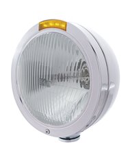 (BOX) STAINLESS STEEL "BULLET" PETERBILT H4 HALOGEN HEADLIGHT W/ 4 AMBER LED SIGNAL LIGHT - AMBER LENS (BOX) STAINLESS STEEL "BULLET" PETERBILT H4 HALOGEN HEADLIGHT W/ 4 AMBER LED SIGNAL LIGHT - AMBER LENS