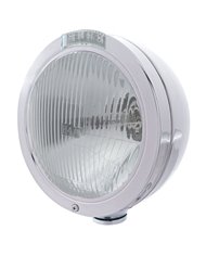 (BOX) STAINLESS STEEL "BULLET" PETERBILT H4 HALOGEN HEADLIGHT W/ 4 AMBER LED SIGNAL LIGHT - CLEAR LENS (BOX) STAINLESS STEEL "BULLET" PETERBILT H4 HALOGEN HEADLIGHT W/ 4 AMBER LED SIGNAL LIGHT - CLEAR LENS