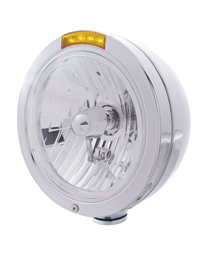 (BOX) S.S. "BULLET" PETERBILT CRYSTAL H4 HALOGEN HEADLIGHT W/ 4 AMBER LED SIGNAL LIGHT - AMBER LENS (BOX) S.S. "BULLET" PETERBILT CRYSTAL H4 HALOGEN HEADLIGHT W/ 4 AMBER LED SIGNAL LIGHT - AMBER LENS