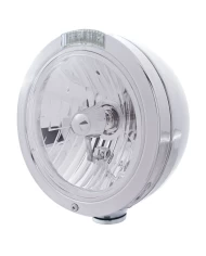 (BOX) S.S. "BULLET" PETERBILT CRYSTAL H4 HALOGEN HEADLIGHT W/ 4 AMBER LED SIGNAL LIGHT - CLEAR LENS