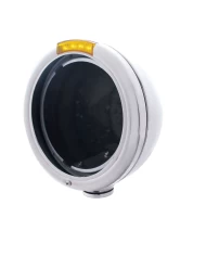 (BOX) STAINLESS STEEL "CLASSIC" PETERBILT HEADLIGHT W/ 4 AMBER LED SIGNAL LIGHT - AMBER LENS