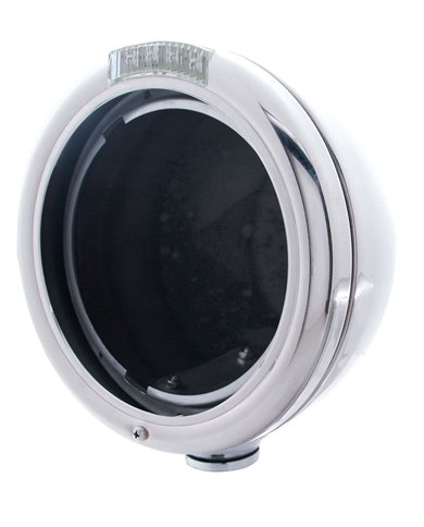 (BOX) STAINLESS STEEL "CLASSIC" PETERBILT HEADLIGHT W/ 4 AMBER LED SIGNAL LIGHT - CLEAR LENS (BOX) STAINLESS STEEL "CLASSIC" PETERBILT HEADLIGHT W/ 4 AMBER LED SIGNAL LIGHT - CLEAR LENS