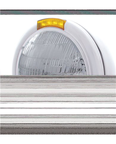 (BOX) STAINLESS STEEL "CLASSIC" PETERBILT 6014 SEALED BEAM HEADLIGHT W/ 4 AMBER LED SIGNAL LIGHT - AMBER LENS (BOX) STAINLESS STEEL "CLASSIC" PETERBILT 6014 SEALED BEAM HEADLIGHT W/ 4 AMBER LED SIGNAL LIGHT - AMBER LENS