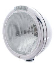 (BOX) STAINLESS STEEL "CLASSIC" PETERBILT H4 HALOGEN HEADLIGHT W/ 4 AMBER LED SIGNAL LIGHT - CLEAR LENS (BOX) STAINLESS STEEL "CLASSIC" PETERBILT H4 HALOGEN HEADLIGHT W/ 4 AMBER LED SIGNAL LIGHT - CLEAR LENS