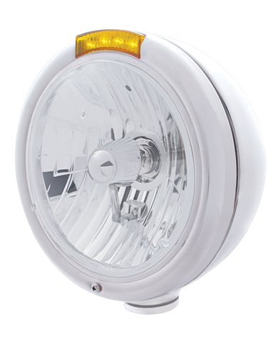 (BOX) S.S. "CLASSIC" PETERBILT CRYSTAL H4 HALOGEN HEADLIGHT W/ 4 AMBER LED SIGNAL LIGHT - AMBER LENS (BOX) S.S. "CLASSIC" PETERBILT CRYSTAL H4 HALOGEN HEADLIGHT W/ 4 AMBER LED SIGNAL LIGHT - AMBER LENS