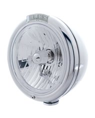 (BOX) S.S. "CLASSIC" PETERBILT CRYSTAL H4 HALOGEN HEADLIGHT W/ 4 AMBER LED SIGNAL LIGHT - CLEAR LENS