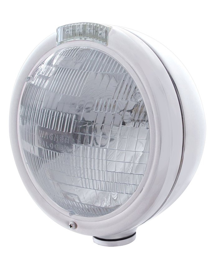 (BOX) CHROME "CLASSIC" PETERBILT H6024 HALOGEN HEADLIGHT W/ 4 AMBER LED SIGNAL LIGHT - CLEAR LENS (BOX) CHROME "CLASSIC" PETERBILT H6024 HALOGEN HEADLIGHT W/ 4 AMBER LED SIGNAL LIGHT - CLEAR LENS